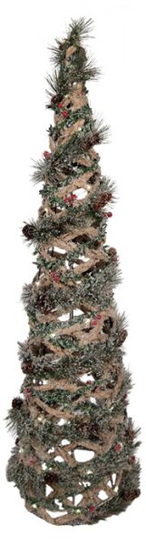 Zelená ratanová vánoční dekorace stromeček s LED světlem – 15x41 cm_1