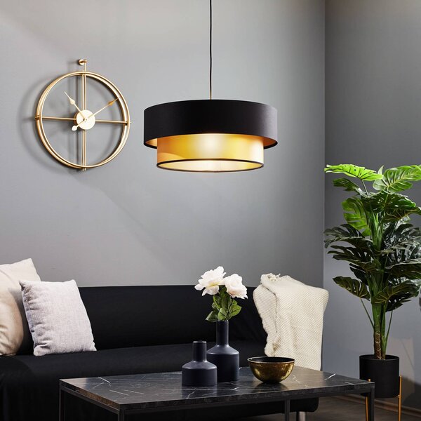 Maco Design Závěsná lampa Dorina, černá/zlatá Ø 50 cm, stmívatelný, Černá, Obývací pokoj / jídelna, Plast, Moderní
