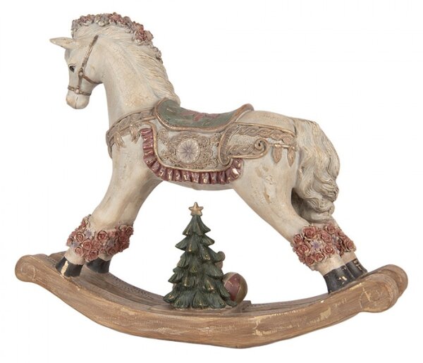 Béžová plastová vánoční dekorace houpací kůň – 55x14x46 cm