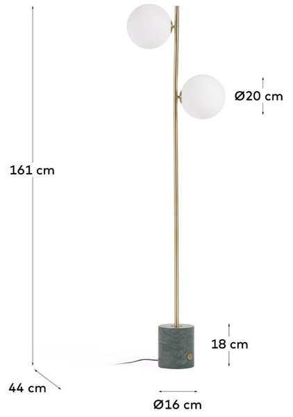 Matně bílá skleněná stojací lampa Kave Home Lonela 161 cm s mramorovou podstavou