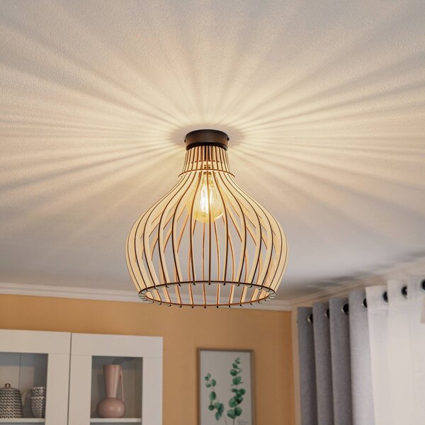 TEMAR LIGHTING Stropní světlo Barrel se stínidlem na lampu ze dřeva, stmívatelný, Světlé dřevo, Obývací pokoj / jídelna, Dřevo, Venkovský / rustikální