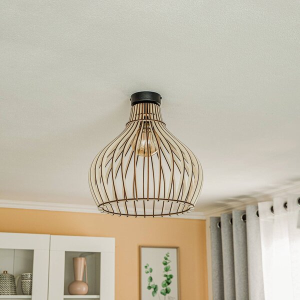 TEMAR LIGHTING Stropní světlo Barrel se stínidlem na lampu ze dřeva, stmívatelný, Světlé dřevo, Obývací pokoj / jídelna, Dřevo, Venkovský / rustikální