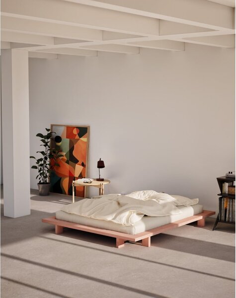 Světle růžová dvoulůžková postel z borovicového dřeva s roštem 140x200 cm Japan – Karup Design