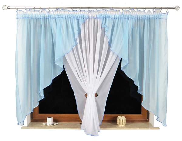 F.Tvoje Hotová voálová záclona se dvěma úkosy Nora 150x400cm Barva: Modrá, Rozměr: 400x150cm