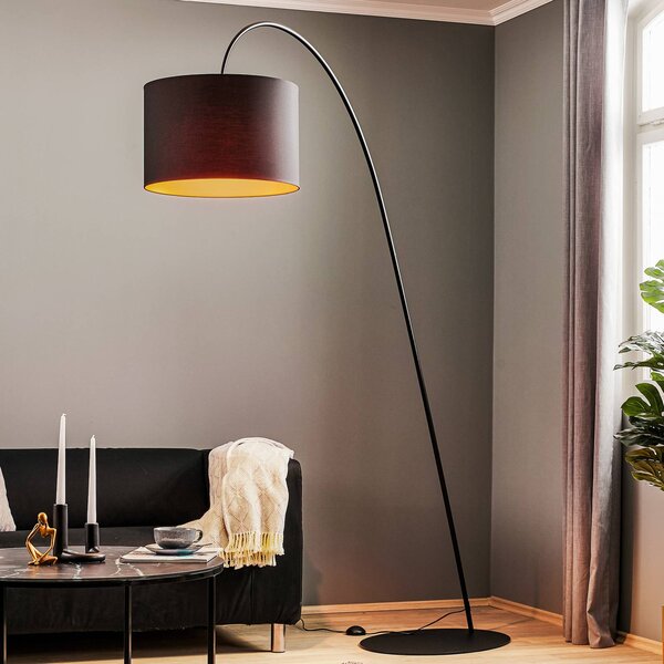 Nowodvorski Lighting Lampový oblouk Alice se stínidlem na lampu v černé a zlaté barvě, Černá, Obývací pokoj / jídelna, Plast, Moderní, stojací lampa