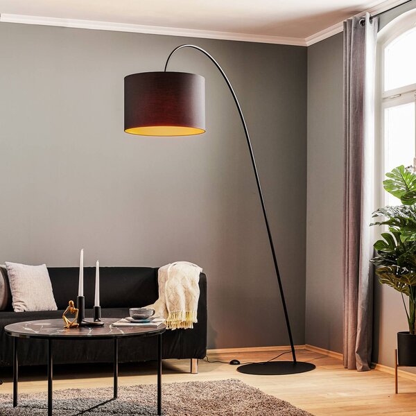 Nowodvorski Lighting Lampový oblouk Alice se stínidlem na lampu v černé a zlaté barvě, Černá, Obývací pokoj / jídelna, Plast, Moderní, stojací lampa