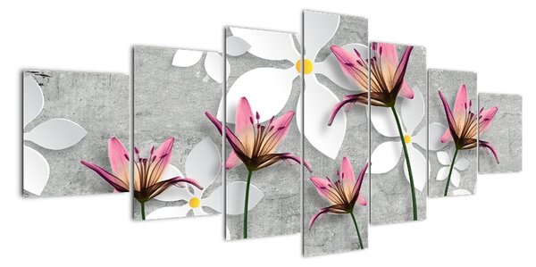 Abstraktní obraz květů na šedém pozadí (210x100cm)