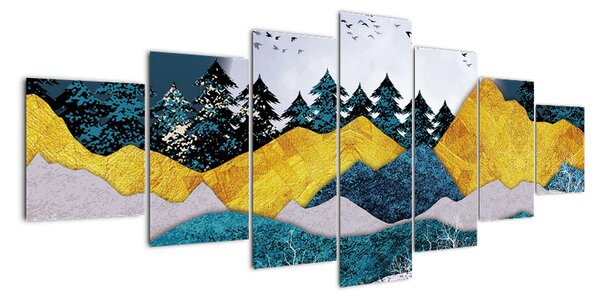 Abstraktní obraz krajiny s měsícem (210x100cm)