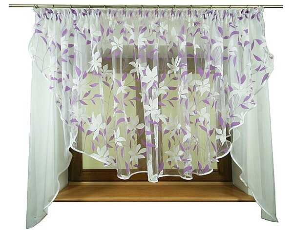 Hotová záclona Vanesa organzová fialovo bílé květiny 360x150cm
