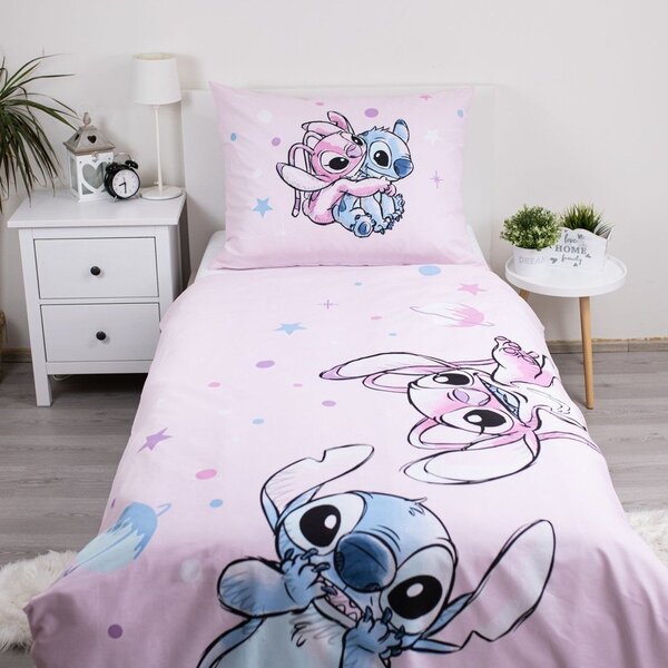 Růžové bavlněné dětské povlečení na jednolůžko 140x200 cm Lilo a Stitch "Universe" – Jerry Fabrics