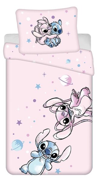 Růžové bavlněné dětské povlečení na jednolůžko 140x200 cm Lilo a Stitch "Universe" – Jerry Fabrics