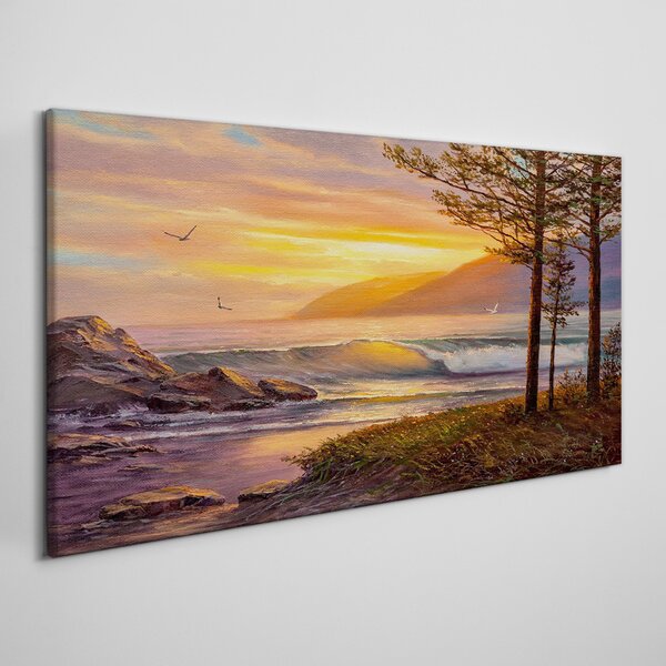 Obraz na plátně Obraz na plátně Stromy vlny západu slunce