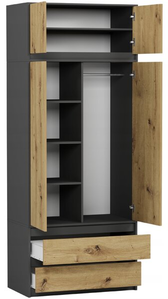 Šatní skříň Benika (antracit + artisan). Akce -10%