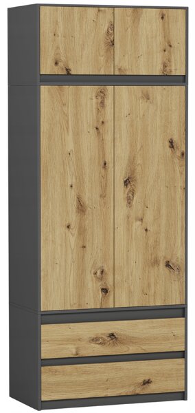 Šatní skříň Benika (antracit + artisan). Akce -10%