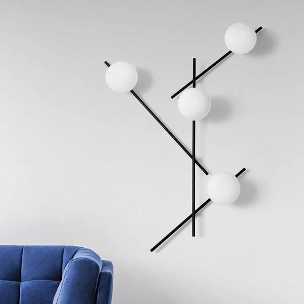 Sforzin Nástěnné svítidlo Mikado, mléčné sklo čtyři zdroje, stmívatelný, Černá, Obývací pokoj / jídelna, kov, Design