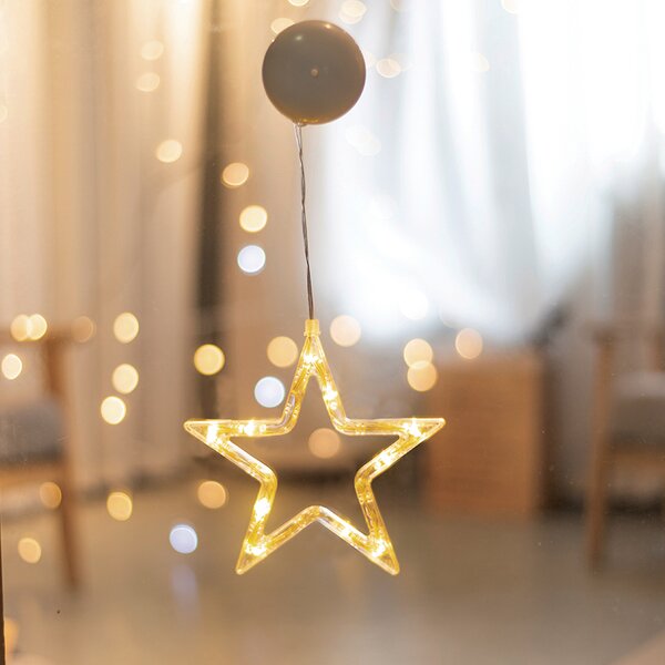 ACA Lighting LED vánoční hvězda do okna, teplá bílá barva, IP20, 3xAAA, přísavka