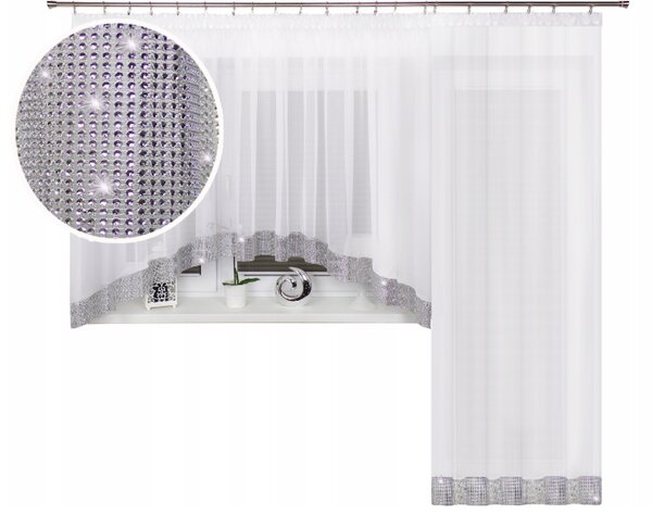 F.Tvoje Balkonová hotová voálová záclona s imitovanými zirkony Nevada 250x550cm bílá