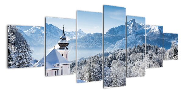 Kostel v horách - obraz zimní krajiny (210x100cm)