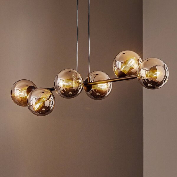 EMIBIG LIGHTING Závěsné světlo Glassy, 6 žárovek, černé, grafitové, sklo, 110 cm, stmívatelný, Černá, Obývací pokoj / jídelna, Sklo, Moderní