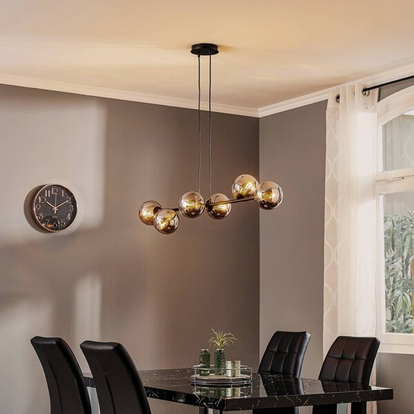EMIBIG LIGHTING Závěsné světlo Glassy, 6 žárovek, černé, grafitové, sklo, 110 cm, stmívatelný, Černá, Obývací pokoj / jídelna, Sklo, Moderní
