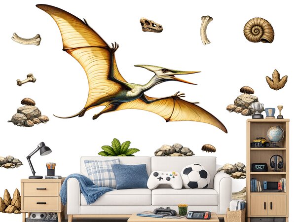Pterodactyl textilní přelepitelná samolepka na zeď arch 46 x 31 cm