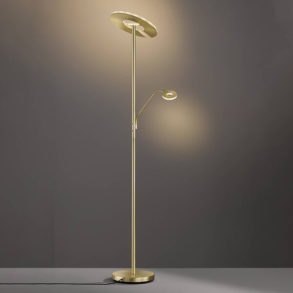 FISCHER & HONSEL LED stojací lampa Dent, mosazná barva, 180 cm, 2 žárovky, stmívatelný, Mosaz / zlato, Obývací pokoj / jídelna, kov, Moderní, Lampička na čtení