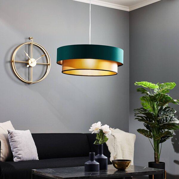 Maco Design Závěsná lampa Dorina, zelená/zlatá Ø 60 cm, stmívatelný, Zelená, Obývací pokoj / jídelna, Plast, Moderní