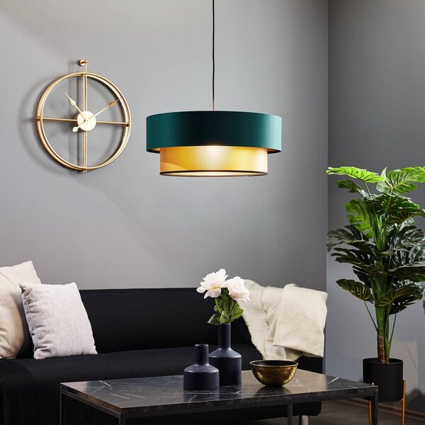 Maco Design Závěsná lampa Dorina, zelená/zlatá Ø 50 cm, stmívatelný, Zelená, Obývací pokoj / jídelna, Plast, Moderní