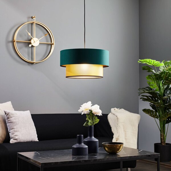Maco Design Závěsná lampa Dorina, zelená/zlatá Ø 40 cm, stmívatelný, Zelená, Obývací pokoj / jídelna, Plast, Moderní