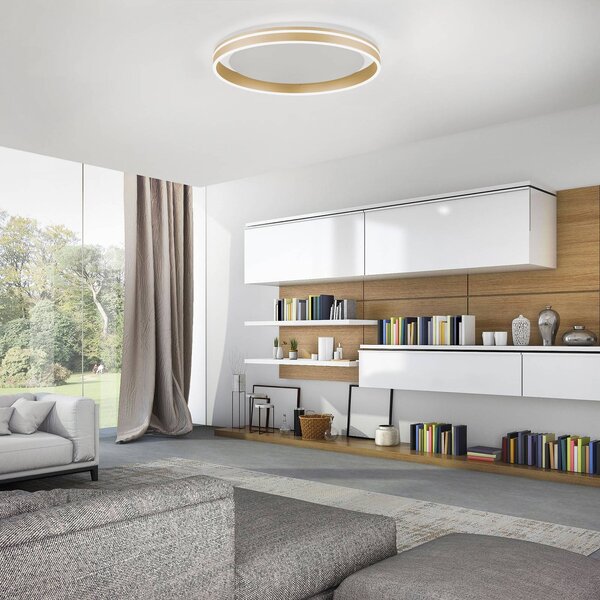 Q-Smart-Home Paul Neuhaus Q-VITO LED stropní svítidlo, Ø 60 cm, stmívatelný, Mosaz / zlato, Obývací pokoj / jídelna, kov, Moderní