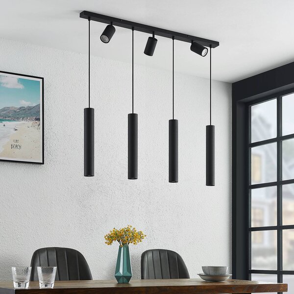 Lindby závěsné světlo Sanad, 100 cm, 7 žárovek, černé, GU10, stmívatelný, Černá, Obývací pokoj / jídelna, kov, Moderní