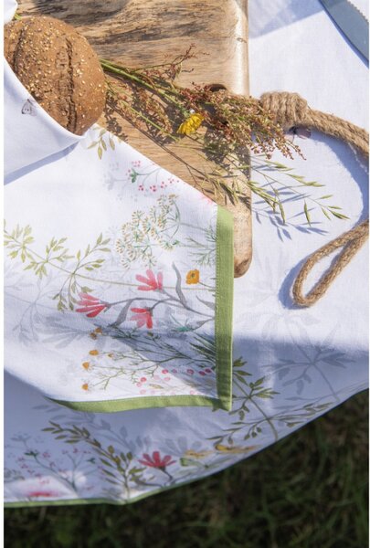 Bílá kulatá bavlněná utěrka se vzorem divoké louky Wildflower Fields – 80 cm