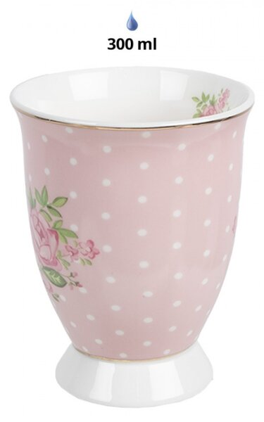Porcelánový hrnek s bílými puntíky se vzorem růžové růže Sweet Roses – 300 ml