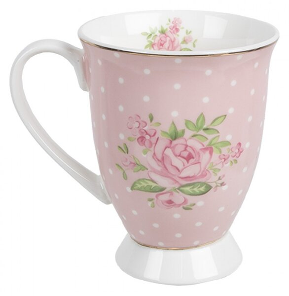 Porcelánový hrnek s bílými puntíky se vzorem růžové růže Sweet Roses – 300 ml
