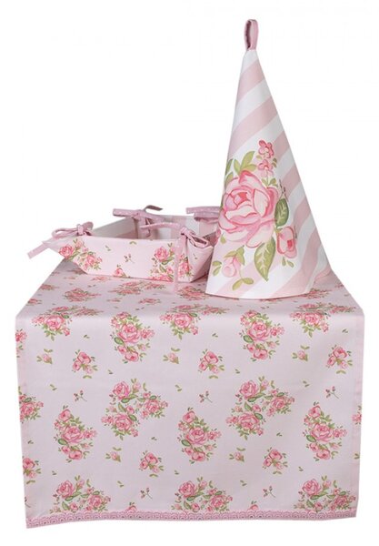 Růžová kulatá bavlněná utěrka pruhovaná se vzorem růžiček Sweet Roses – 80 cm