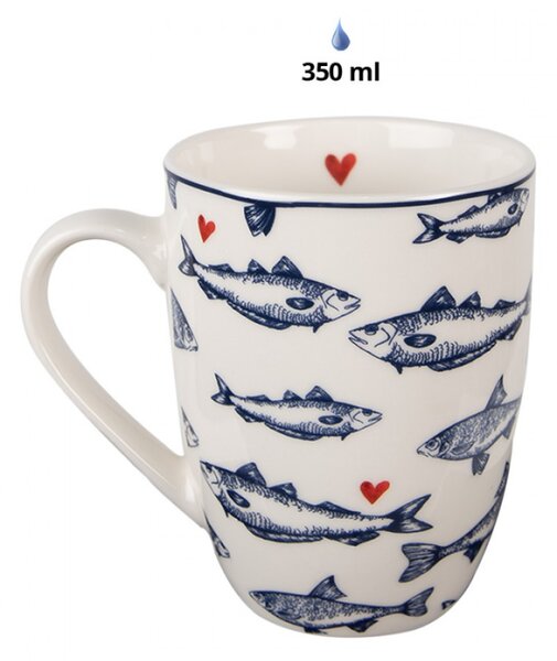 Porcelánový hrnek se vzorem modrých rybiček se srdíčky Sun Sea and Fish – 350 ml