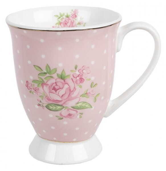 Porcelánový hrnek s bílými puntíky se vzorem růžové růže Sweet Roses – 300 ml
