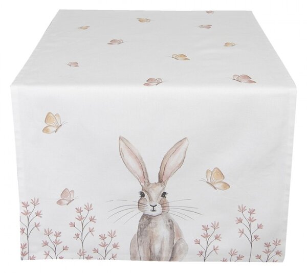 Bílý bavlněný běhoun se vzorem králíčka Rustic Easter Bunny – 50x140 cm