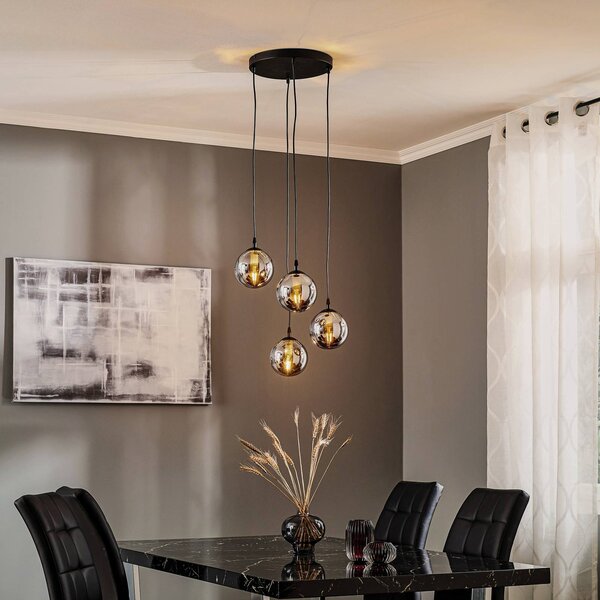 EMIBIG LIGHTING Závěsné světlo Glassy, 4 žárovky, černé, grafitové, sklo, E14, stmívatelný, Černá, Obývací pokoj / jídelna, Sklo, Moderní