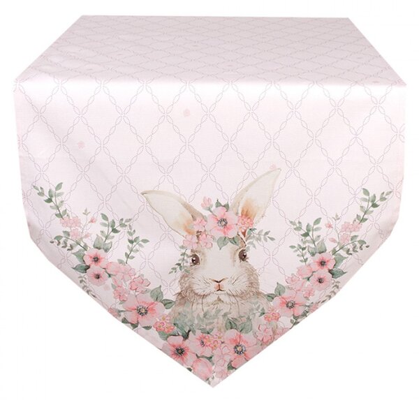 Růžový bavlněný běhoun se vzorem zajíčka Floral Easter Bunny – 50x160 cm