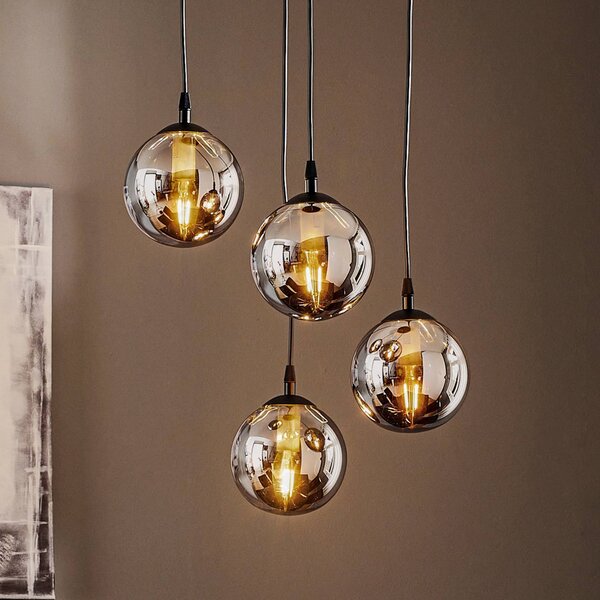 EMIBIG LIGHTING Závěsné světlo Glassy, 4 žárovky, černé, grafitové, sklo, E14, stmívatelný, Černá, Obývací pokoj / jídelna, Sklo, Moderní