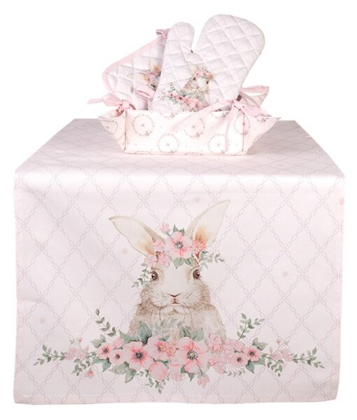 Bavlněný košík na pečivo se vzorem velikonočního zajíčka a květinového věnce Floral Easter Bunny – 35x35x8 cm