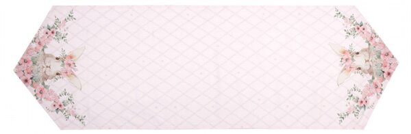 Růžový bavlněný běhoun se vzorem zajíčka Floral Easter Bunny – 50x160 cm