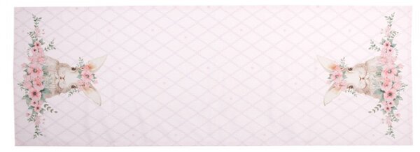 Růžový bavlněný běhoun se vzorem zajíčka Floral Easter Bunny – 50x140 cm