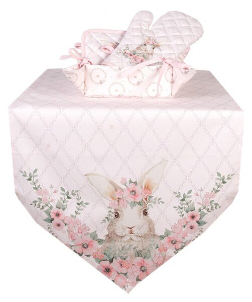 Růžový bavlněný běhoun se vzorem zajíčka Floral Easter Bunny – 50x160 cm