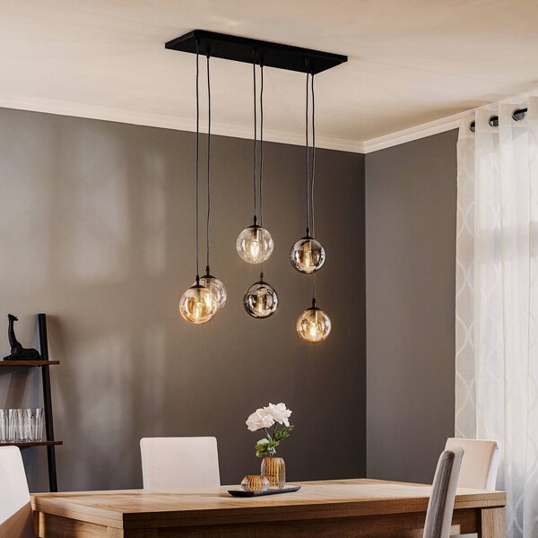 EMIBIG LIGHTING Závěsné světlo Glassy, 6-ramenné, grafit/jantar/čiré, sklo, 75 cm, stmívatelný, Černá, Obývací pokoj / jídelna, Sklo, Moderní