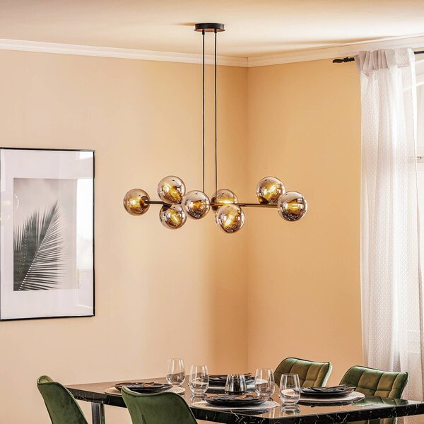 EMIBIG LIGHTING Závěsné svítidlo Glassy, 8 světel, černá, grafit, sklo, E14, stmívatelný, Černá, Obývací pokoj / jídelna, Sklo, Moderní, Koule
