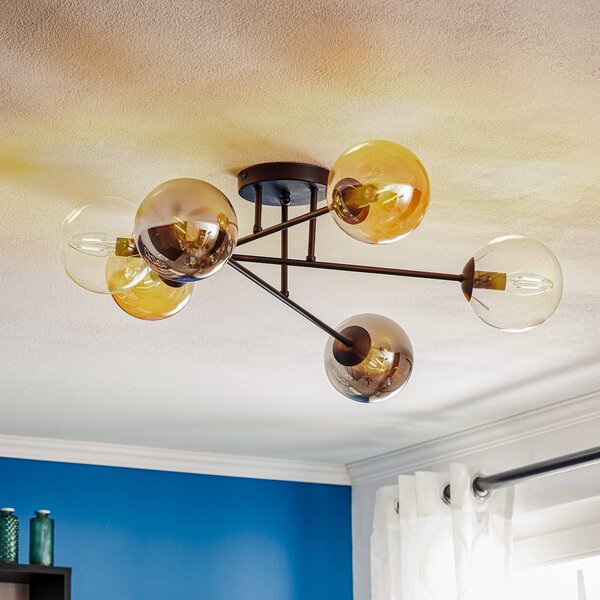 EMIBIG LIGHTING Stropní světlo Glassy, černé, grafit/jantar/čiré, 6-bodové., stmívatelný, Černá, Obývací pokoj / jídelna, Sklo, Moderní