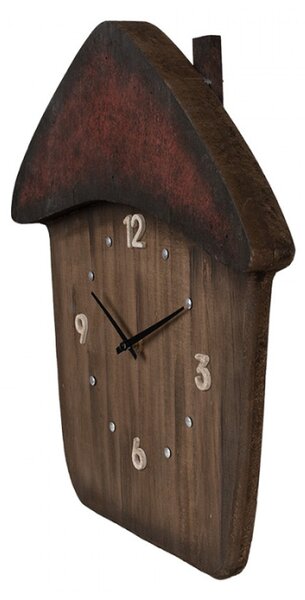 Dřevěnné nástěnné hodiny ve tvaru domečku s komínem – 37x4x40 cm