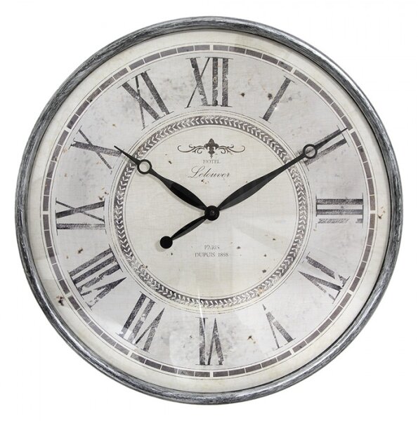 Béžové nástěnné hodiny s šedým rámem ve francouzském vintage stylu – 50x6 cm